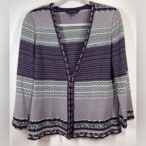 NWOT MING WANG Women’s Purple‎ Black White Knit Cardigan Size Small